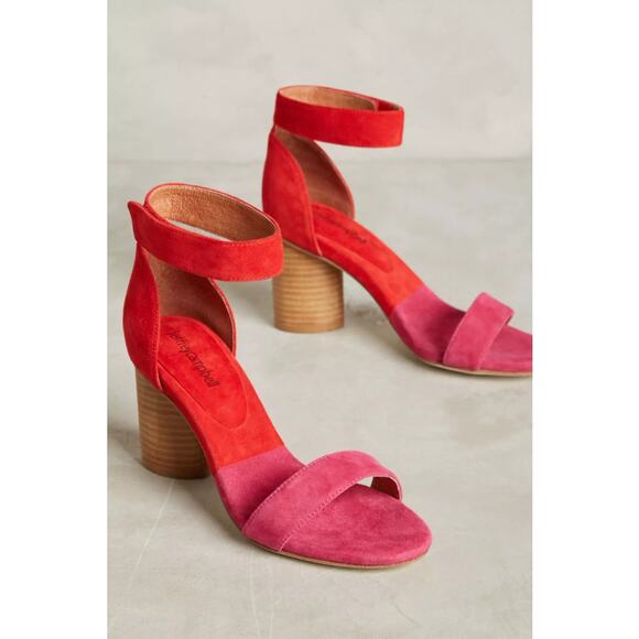Jeffrey Campbell Purdy Pink & Red Suede Block Heel Sandals Size 7 - Picture 1 of 8